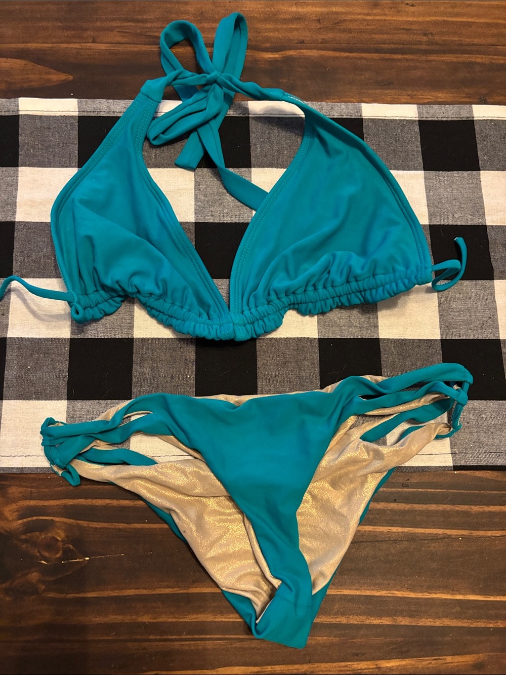 Luli Fama small extra small  teal bikini bottoms